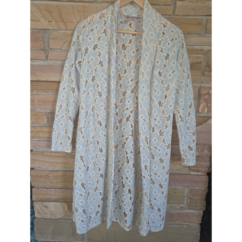 Pretty Young Thing Vintage Y2K Floral Lace Duster Cardigan Blue Cream PRC101 M